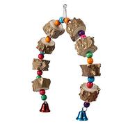 Pssopp Pájaro Colgante de Juguete para Masticar Loros, Accesorio de Jaula para Pájaros con Cuentas Coloridas, Campana para Molienda de Pico de Loro, Estimulación Mental