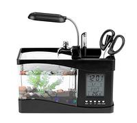 Pssopp Pequeña Pecera Dividida, Plástico de, Pantalla Digital LCD, Luz LED, Sala de Estar y Oficina (Black)