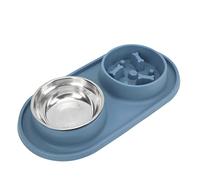Pssopp Pets Juego de Cuencos para Perros, Alfombrilla Antideslizante de Silicona con Cuencos Dobles de Acero Inoxidable para Comida y Agua, Ideal para Perros y Gatos, Comedero Lento 3 en 1 para (BLUE)