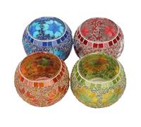 Pssopp Portavelas de Cristal de Mosaico, Vintage, Romántico, Decoración para Hogar, Bar, Cena, Paquete de 4