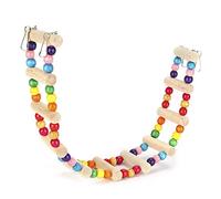 Pssopp Puente Colgante de Madera para Loros - Juguete de Escalada, Escalera y Percha para Aves, con Cuentas Coloridas y Gancho Metálico - Ideal para Loros, Pájaros Mascotas pequeñas. (6 * 48cm)