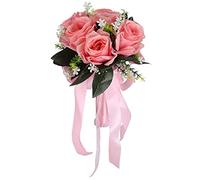 Pssopp Ramo de Boda Artificial, Flor de Seda, Ramo de Novia de Rosas de PE con Cinta de Seda, Arreglo de Flores Falsas de Mano de 103 G para Fotografía de Fiesta de Boda de Novia Al Aire Libre (Pink)
