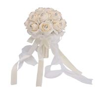 Pssopp Ramo de Novia Color Champán, Rosas de Seda Hechas a Mano con Diamantes de Imitación, Arreglo Floral Sintético de 25 Cm X 20 Cm para Novia, Dama de, Ceremonia, Fotografía de Ducha