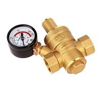 Pssopp Regulador de Presión de Agua Ajustable de Latón DN15 con Medidor de Manómetro, Estructura de Pistón Fuerte, Instalación Simple, Ideal para Equipos de Agua del Grifo y Plomería