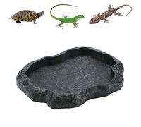 Pssopp Reptil Rock Food Water Dish Alimentador de Reptiles Duradero Bowl Alimentador de Mascotas Duradero para Tortuga Lagarto Gecko Camaleón(M Negro)