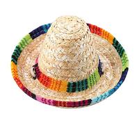 Pssopp Sombrero para Mascotas Mini Paja de Fiesta Multicolor Perros Mexicano con algodón Ajuste Cuerda pequeñas Perrito Gato