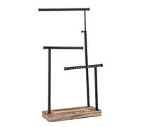 Pssopp Soporte de Joyería de Madera, Collar de 3 Niveles de Collar Ganchos de Metal Organizador de Anillo de Pulsera para Top Tocador