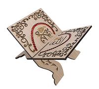 Pssopp Soporte de Madera para Libros del Corán, Soporte para Corán con Diamantes de Imitación Rojos y Tallado para Decoración del Hogar o Regalo