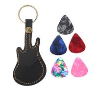 Pssopp Soporte de Selecciones de Guitarra Portátiles, Bolsas Cuero Calidad con Anillo Llavero, Manga Selección Guitarra, Soporte Correo Electrónico, Decoración Forma (Black)