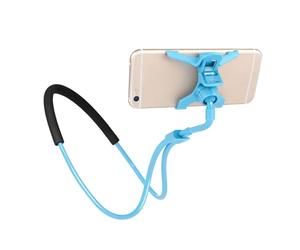 Pssopp Soporte para Teléfono para el Cuello Soporte para Teléfono Manos Libres Flexible Ajustable de PP y Acero con Rótula Giratoria de 360 Grados Esponja a Prueba de Golpes para Cama, sofá, (Azul