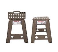 Pssopp Taburete Portátil, Taburete Plegable de Plástico con Superficie Antideslizante y Hebilla de Seguridad, Ideal para Uso en el Hogar, la Oficina y Al Aire Libre (Café Oscuro con Manchas Blancas)