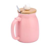 Pssopp Taza de Cerámica para Gatos, Linda Taza de café de 420 Ml con Tapa y Cuchara de Madera, Liso y Patrón de Gato, de té de Cerámica para Amantes del té, Uso en el Escritorio de la Oficina en