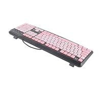 Pssopp Teclado USB, Teclado con Cable de Dibujos Animados Lindo Impermeable para Niños, Diseño Ultrafino con Soporte Ajustable para Uso en el Hogar y la Oficina (Negro Rosa)