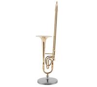 Pssopp Trombón en Miniatura, Modelo Chapado en Oro de Latón con Soporte, Adorno de Instrumento Musical para Decoración del Hogar y la Oficina