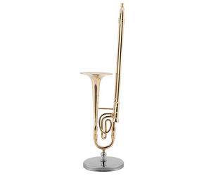 Pssopp Trombón en Miniatura, Modelo Chapado en Oro de Latón con Soporte, Adorno de Instrumento Musical para Decoración del Hogar y la Oficina