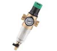 Pssopp Válvula Reguladora de Presión de Agua, Reductor Ajustable de Latón para de Agua Doméstico de RV con Manómetros y Adaptador, Conexión G3/4 de 1 Pulgada