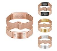 PSUNEY Pulsera de Identificación Médica Personalizada para Hombres Mujeres - Alerta Médica Personalizada Grabada con Banda Elástica Ajustable para Diabetes, Epilepsia, Alergias, Autismo