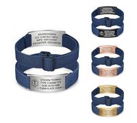 PSUNEY Pulsera de Identificación Médica Personalizada para Hombres Mujeres - Alerta Médica Personalizada Grabada con Banda Elástica Ajustable para Diabetes, Epilepsia, Alergias, Autismo