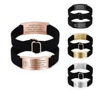 PSUNEY Pulsera de Identificación Médica Personalizada para Hombres Mujeres - Alerta Médica Personalizada Grabada con Banda Elástica Ajustable para Diabetes, Epilepsia, Alergias, Autismo