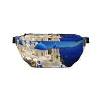 Psych - Riñonera de moda con estampado de piña, ideal para viajes, correr, senderismo, ciclismo y mucho más, Vista al mar de la isla griega de Santorini, Talla única
