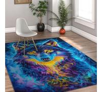 Psychedelic Art 160x200cm Alfombra Colorful Wolf Pattern suave lavable Alfombrilla para salon Blue Dreamy Print antideslizante resistente a manchas Animal Tapete Thin Large Pop cocina Laundry Room