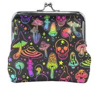 Psychedelic - cartera de piel negro con hongos brillantes para mujer, diseño de hebilla y cambio de monedas, color negro, hongos Psicodélicas Brillantes Negro, UNITALLA, Classic, hongos Psicodélicas