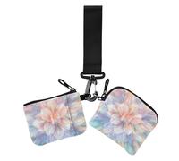Psychedelic Flower Blooms Boho - Carteras dobles para mujer, fundas para tarjetas de visita, delgada, portátil, protector de tarjeta de identidad con llavero para mujer, 2 paquetes, Flores