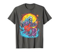 Psychedelic Groovy Skeleton Music Festival Guitar Rock God Camiseta, Hombre, Asfalto, XXL
