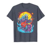 Psychedelic Groovy Skeleton Music Festival Guitar Rock God Camiseta, Hombre, Azul Jaspeado, 5XL