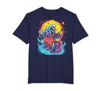 Psychedelic Groovy Skeleton Music Festival Guitar Rock God Camiseta, Hombre Tallas Grandes, Azul Marino, 5X Alto