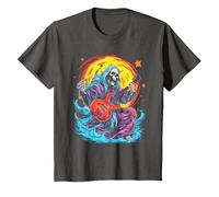 Psychedelic Groovy Skeleton Music Festival Guitar Rock God Camiseta, Niños, Asfalto, 10 años