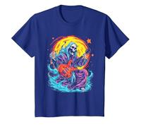 Psychedelic Groovy Skeleton Music Festival Guitar Rock God Camiseta, Niños, Azul Real, 4 años