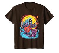 Psychedelic Groovy Skeleton Music Festival Guitar Rock God Camiseta, Niños, Marrón, 2 años