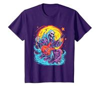 Psychedelic Groovy Skeleton Music Festival Guitar Rock God Camiseta, Niños, Morado, 2 años