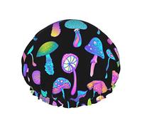 Psychedelic Magic Glowing Mushroom Gorros de ducha Gorro de baño reutilizable Gorro de ducha de baño elástico Suave impermeable para gorros de cabello de todas las longitudes de cabello