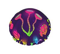 Psychedelic Magic Glowing Mushroom Gorros de ducha Gorro de baño reutilizable Gorro de ducha de baño elástico Suave impermeable para gorros de cabello de todas las longitudes de cabello