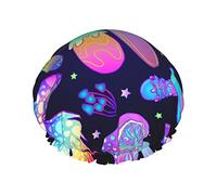 Psychedelic Magic Glowing Mushroom Gorros de ducha Gorro de baño reutilizable Gorro de ducha de baño elástico Suave impermeable para gorros de cabello de todas las longitudes de cabello