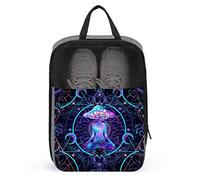 Psychedelic Magic Mushrooms Over Sacred Geometry Shoe Bag with Zipper & Handle, Waterproof Breathable Portable