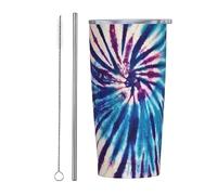 Psychedelic Tie Dye Vaso flaco de acero inoxidable Taza de viaje Taza de café con aislamiento delgado de doble pared de 20 onzas con tapa a prueba de salpicaduras, pajita y cepillo de limpieza para o