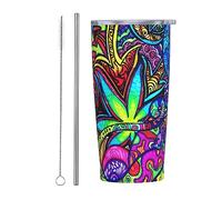 Psychedelic Tie Dye Vaso flaco de acero inoxidable Taza de viaje Taza de café con aislamiento delgado de doble pared de 20 onzas con tapa a prueba de salpicaduras, pajita y cepillo de limpieza para o