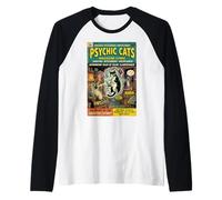 Psychic Cats Edgy Alternative Aesthetic 1950s Comic Cover Camiseta Manga Raglan