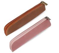 Psyqtsuary Estuche de cuero para lápices, 2 unidades, suave, plano, delgado, portátil, pequeño, con cremallera, bolsa de maquillaje simple, estuche para lápiz labial para mujeres y hombres, hogar