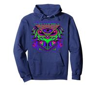 Psytrance Hoodie, Trippy, Techno, Rave Owl, EDM, Psicodélico Sudadera con Capucha, Unisex para Adultos, Azul Marino, S