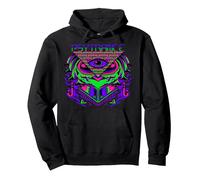 Psytrance Hoodie, Trippy, Techno, Rave Owl, EDM, Psicodélico Sudadera con Capucha, Unisex para Adultos, Negro, XXL