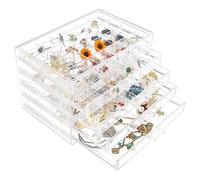 Ptaedex Caja organizadora de joyas, soporte acrílico transparente para joyas con 5 cajones para mujeres, niñas y hombres