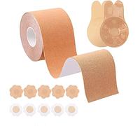 PTBWS Cinta de Levantamiento de Senos,5m x 5cm Cinta de Sujetador de Senos,Cinta Adhesiva Pecho,con 10 Piezas de Cubierta de pezón sin Espalda de pétalos,para Copa A-E