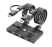 Ptdfjspt Conmutador USB C KVM de 2 Entradas y 4 Salidas con Puerto USB 3.0 para Compartir Impresora, Teclado, Ratón y Escáner