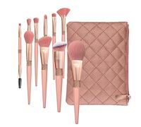 Ptdfjspt Juego de Brochas de Maquillaje Brillante Rojo Coral de 10 Piezas Juego de Herramientas de Artista de Maquillaje de Belleza para Base de Sombra de Ojos de Pelo Suave