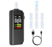 PTDHE Alcoholímetro portátil certificado CE, prueba de alcohol con pantalla LED de alta definición, alta precisión, carga tipo C, dos métodos de prueba, con 7 boquillas (negro elegante 1,6 pulgadas)