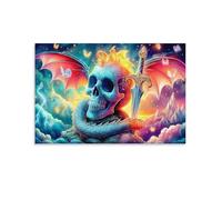 Pterosaurioioio Individual Espada del Dragón Calavera con Alas Pintura De Pared Enmarcada Pantalla De Lienzo Para Jardín Infantil Arte Ahorrador De Espacio Listo Para Colgar 08x12inch(20x30cm)